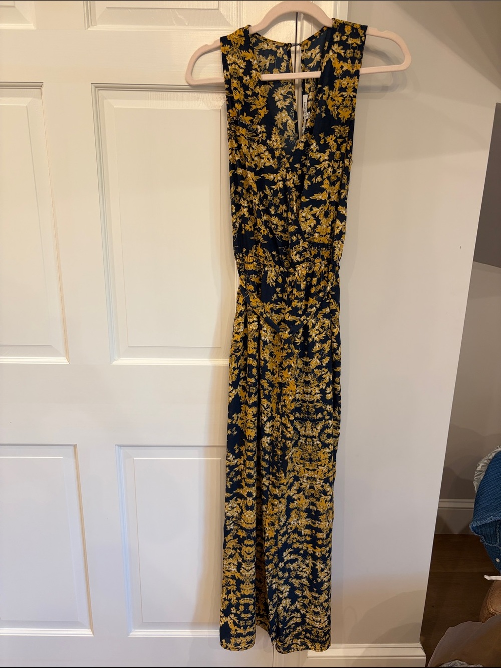 Collective Concepts Navy and Yellow Floral Jumpsuit